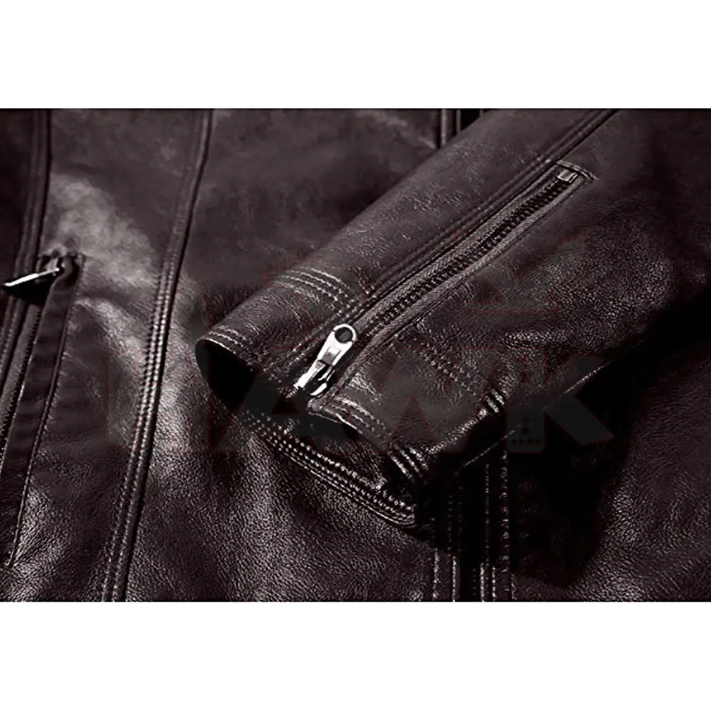 Wholesale Prices Genuine Lambskin Leather Brown Color Stand Collar Fully Customized Jacket For Men