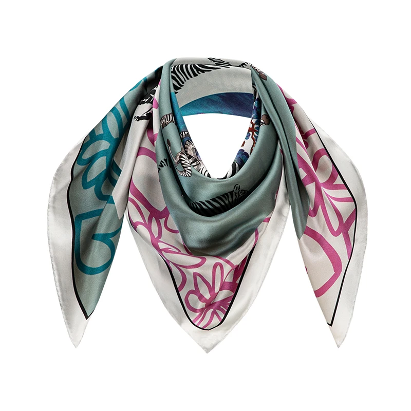 
Wholesale Luxury Designer Fashion Head Hair Hijab Scarf Zabra Printing 16MM 89*89CM 100%Pure Square Silk Scarf For Women 