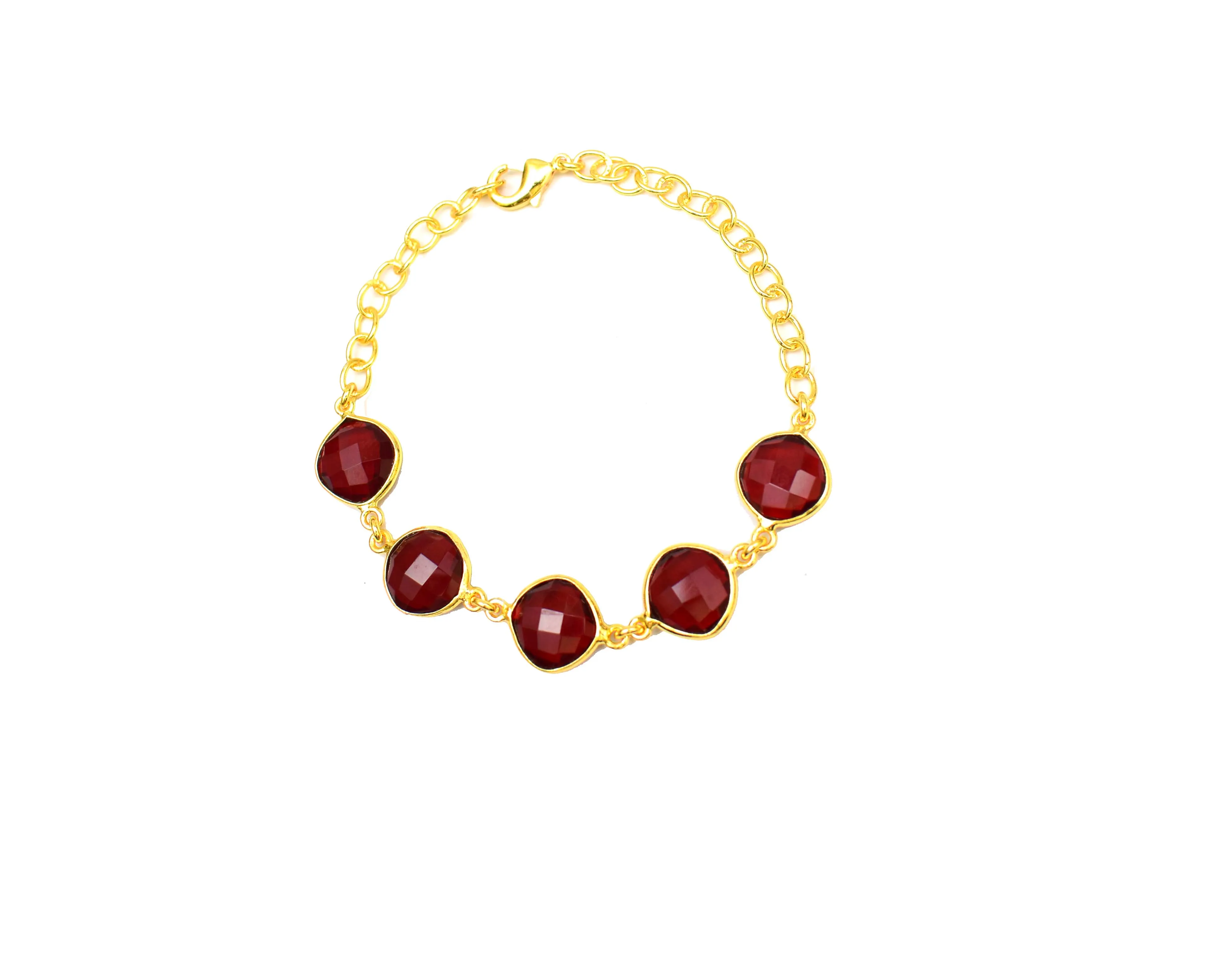 Gold Plated Red Garnet Natural Multi Gemstone Handmade Jewelry Wire Wrapped  Birthstone Boho  Bracelet