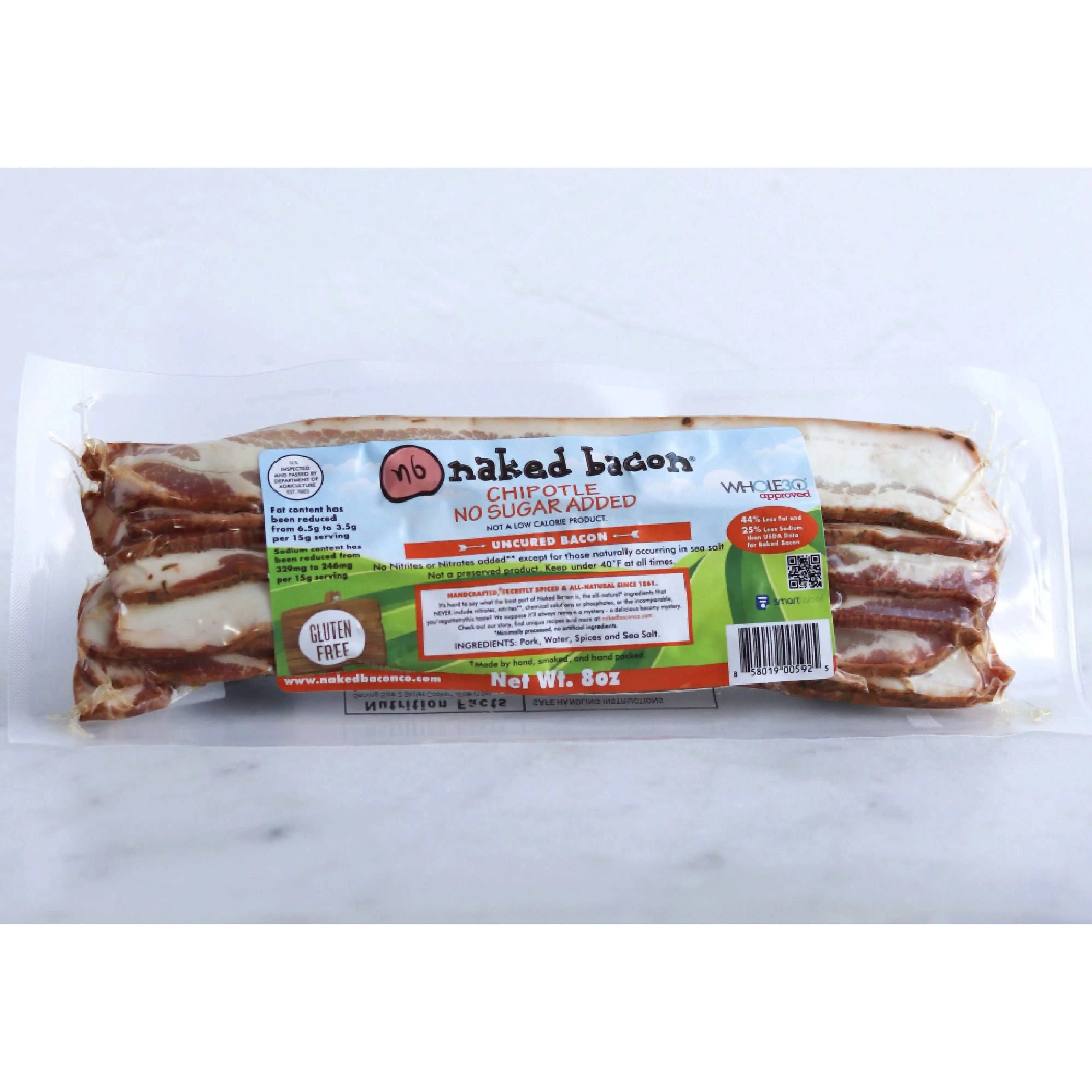 
All Natural Whole30 Approved Naked Bacon Tastiness Chipotle Gluten Free & Sugar Free Bacon 