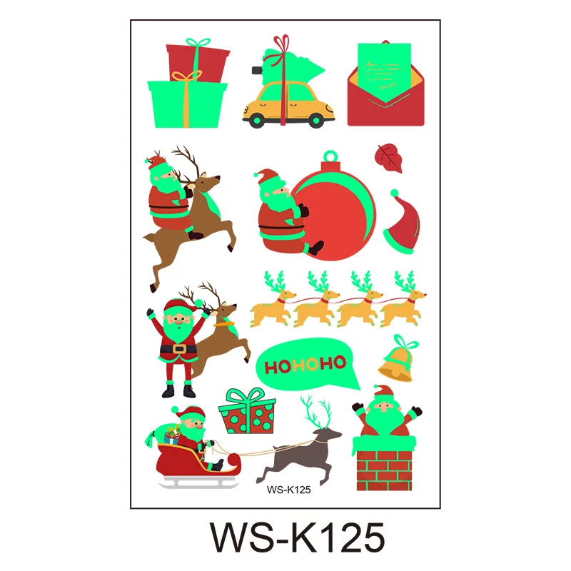X-MAS waterproof glow in the dark Christmas tree socks gifts bells temporary tattoo stickers
