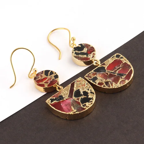 Elegant fashion red & black mojave copper turquoise hook dangle earrings  24k gold plated handmade drop dangle earrings jewelry