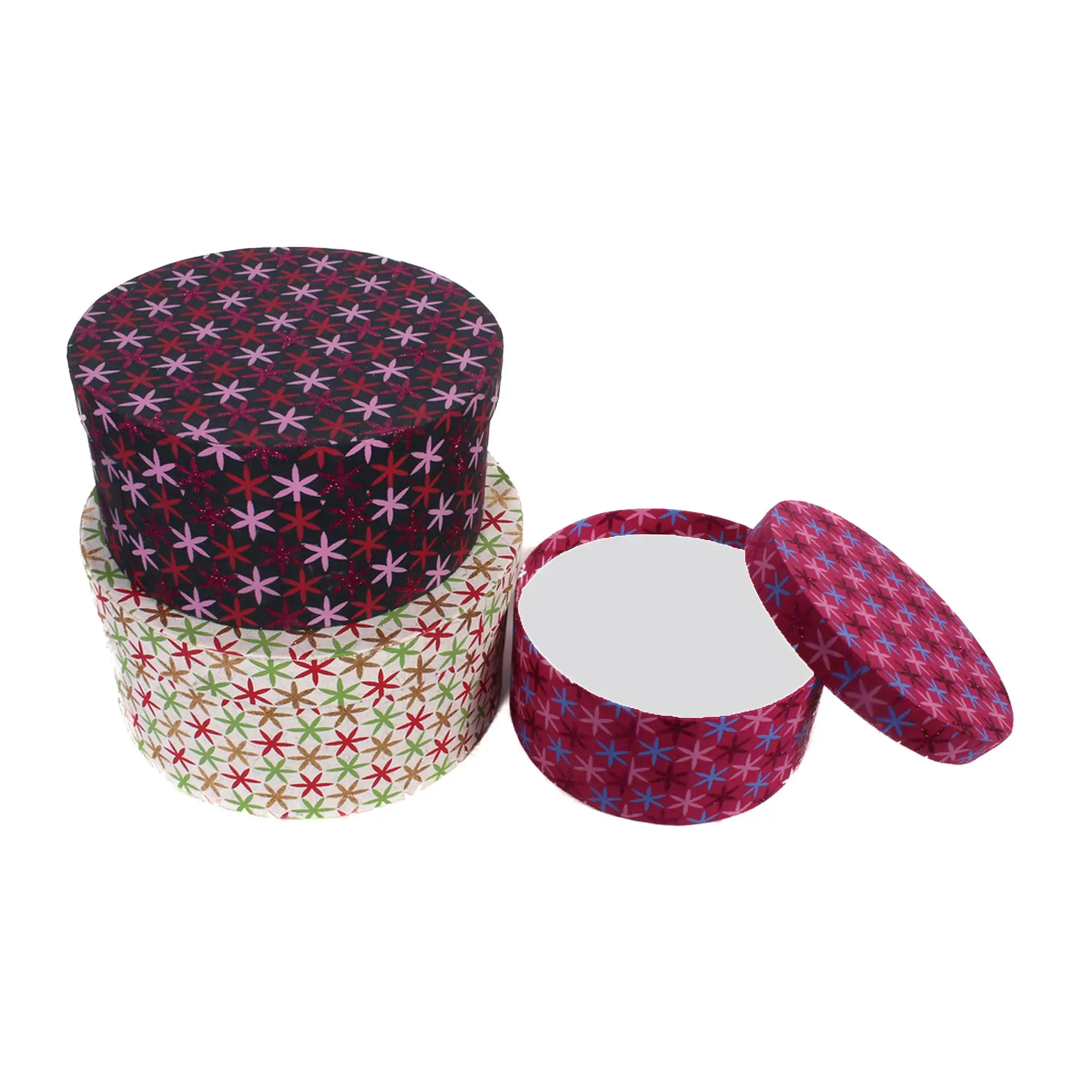 Rigid Paper Gift Box White/Pink/Black Star Printed Decorative Handmade Paper Box for Gift Packaging Round Shaped Paper Gift Box