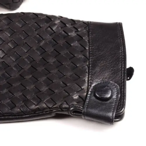 Daily life comfortable Fashion Glove smartphone men unlined deer skin driving leather Woven Button Gloves Short Glove