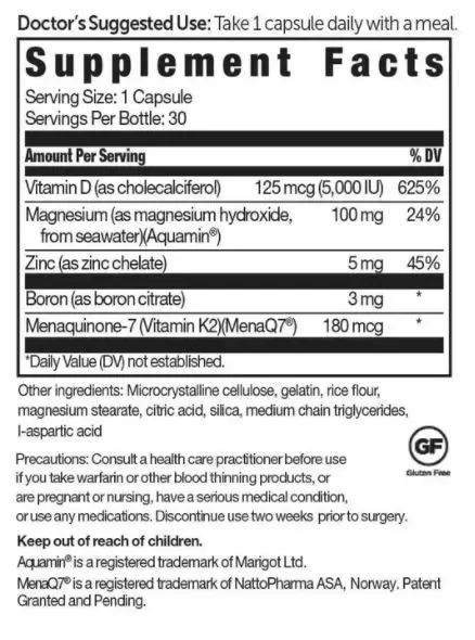 
BeyonD3 5000 IU Vitamin D3 + Boron Vitamin K2 Magnesium & Zinc For Immune Health And More 30 Capsules 