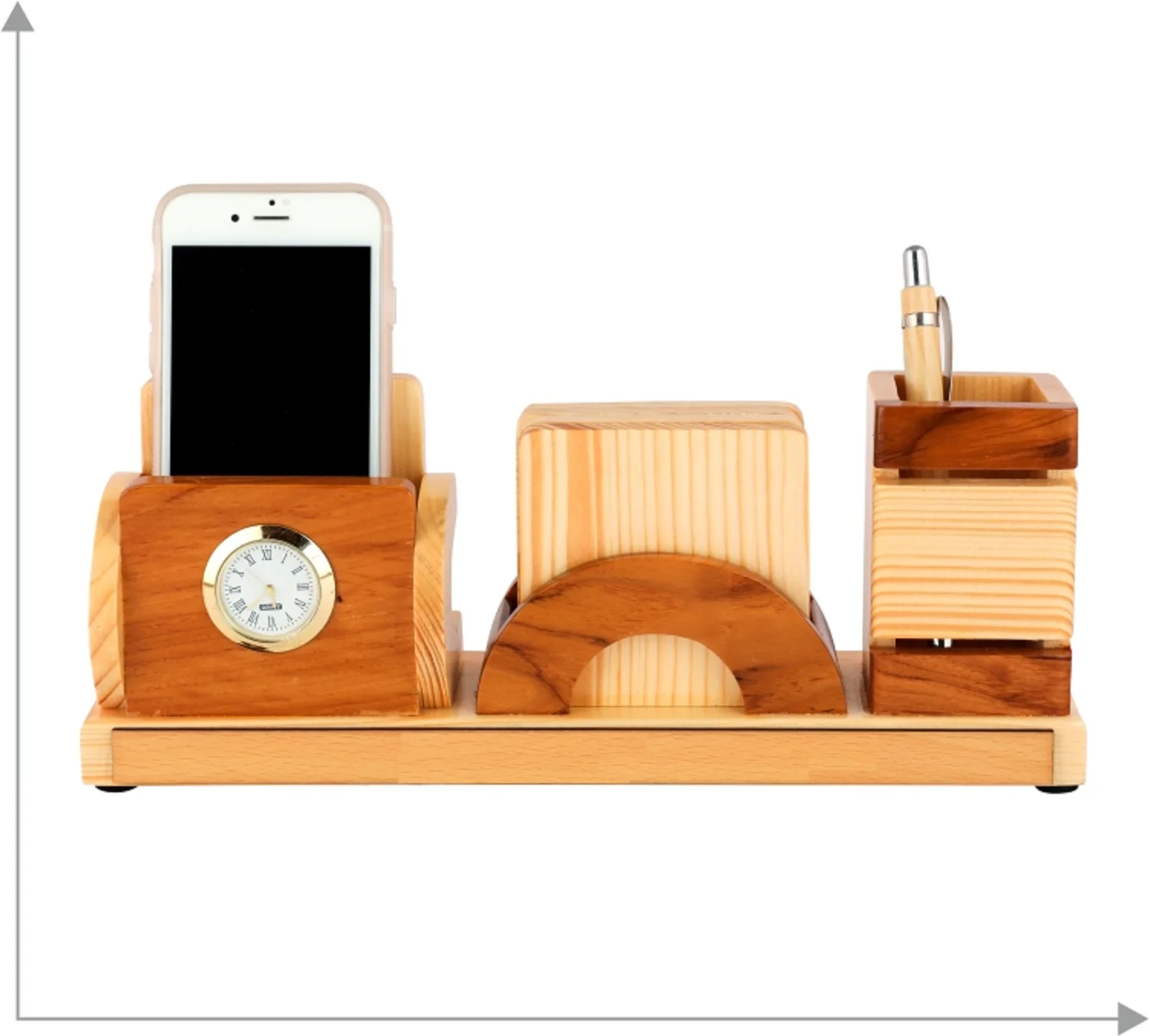 
Classic Hand Made Wooden Table Top With Coaster Gifts Set Wooden Pen Stand Wooden Coaster Set Promotional Office Gifts Wooden 