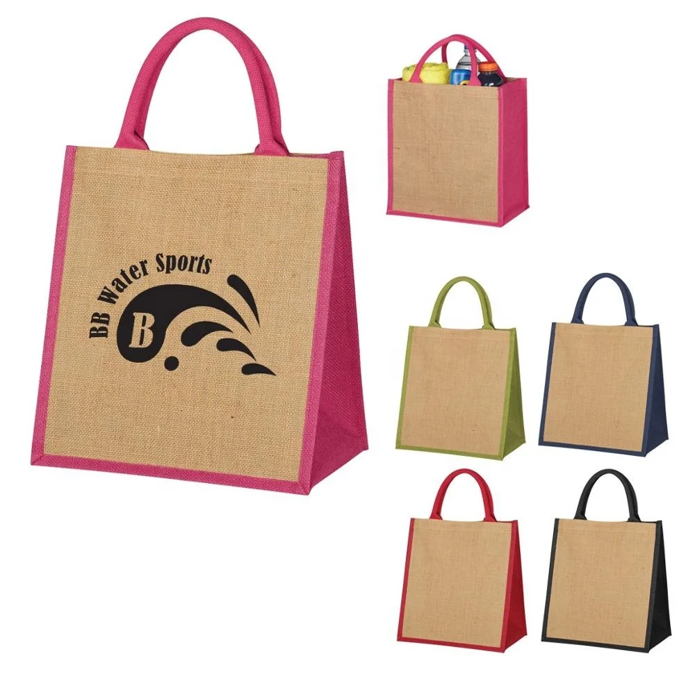 jute shopping bags with logos jute shopping bag with handle Wholesale Promotional Drawstring Printed Tote Grocery Coffee Cosmet