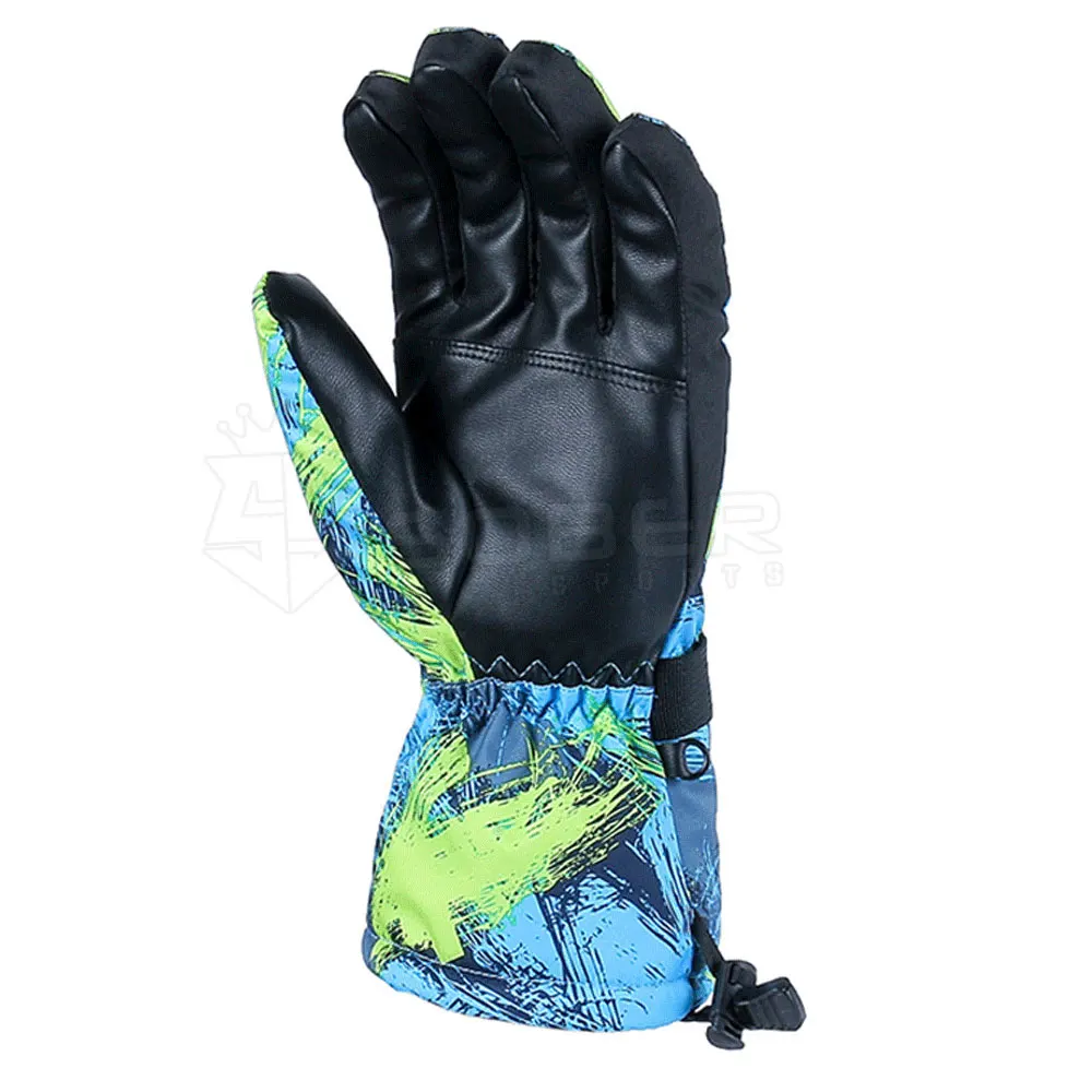 Light Blue Color Tie Dye Printed Customized OEM Winter Snow Gloves Waterproof Ski Gloves