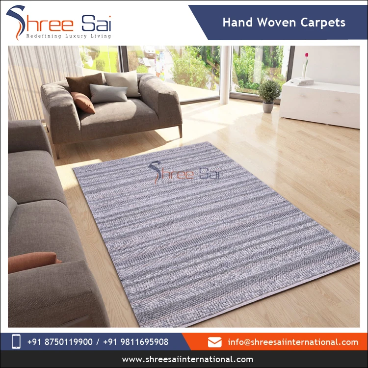 Handmade Wall-to-Wall Carpets Indian Manufacturer & Supplier Embroidered Textured Wool & Cotton Hand Woven Carpet For Sale