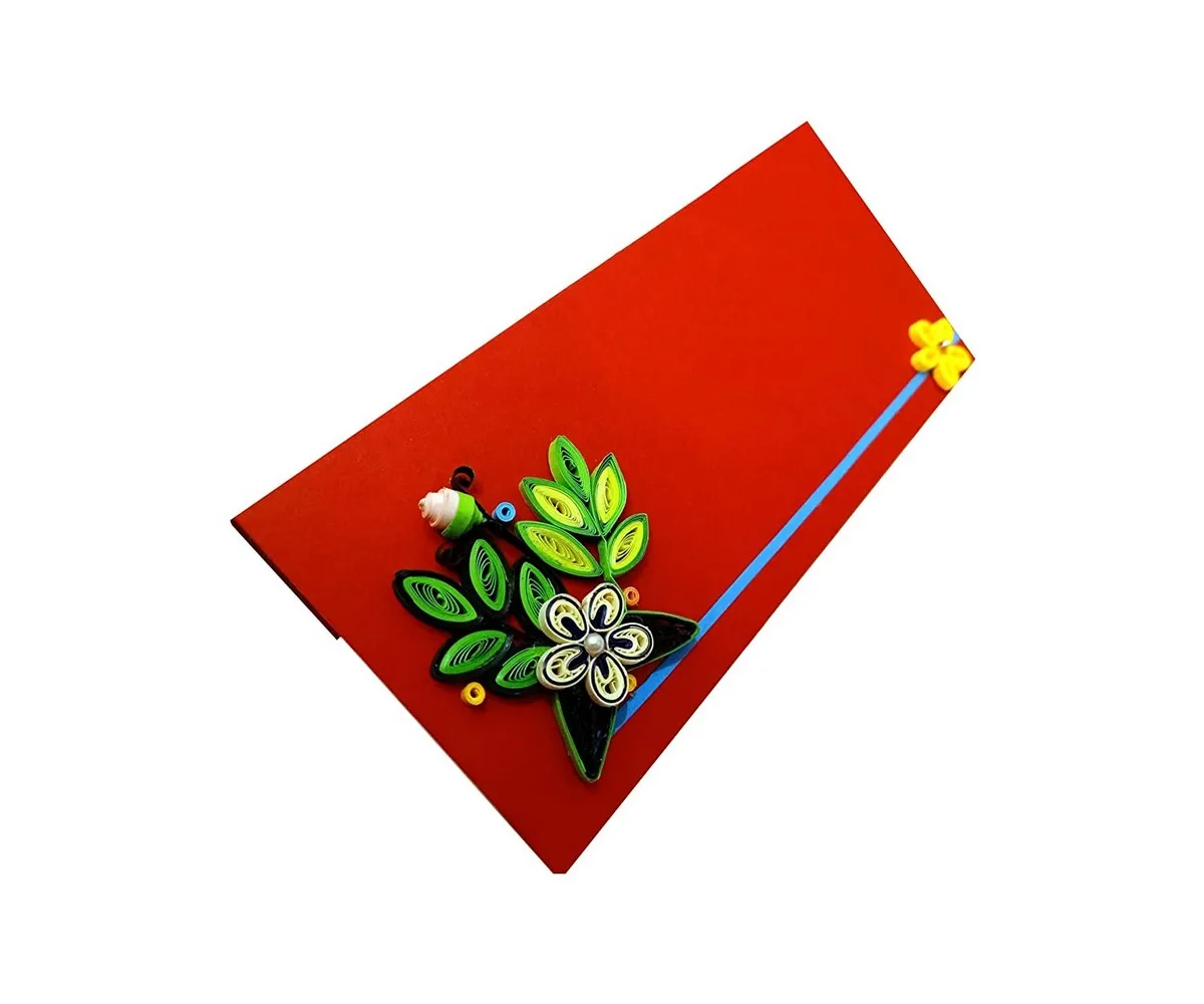 In Stock quality business invitation luxury Handmade 3D Quilling Red Shagun Envelope  Rectangular Shape Shower Gift
