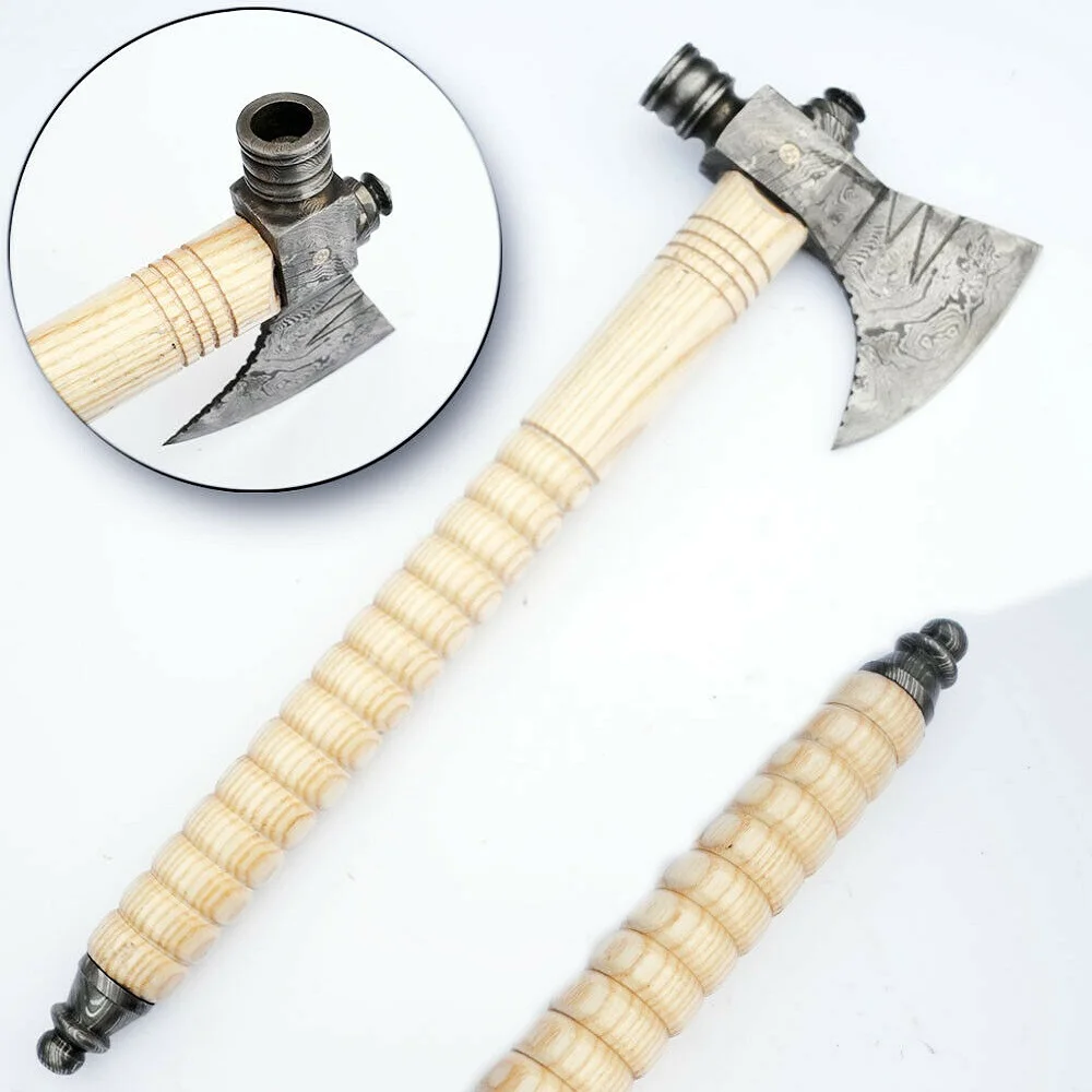 
Custom Handmade Damascus Steel Viking Style Axe Camping Axe High Quality Tactical Axe Hatches With leather sheath 