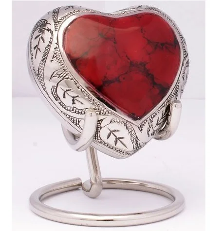 Brass Red Small Keepsake Heart Cremation Urn For Ashes, Mini Heart for Funeral Ashes Metal Brass/Aluminum