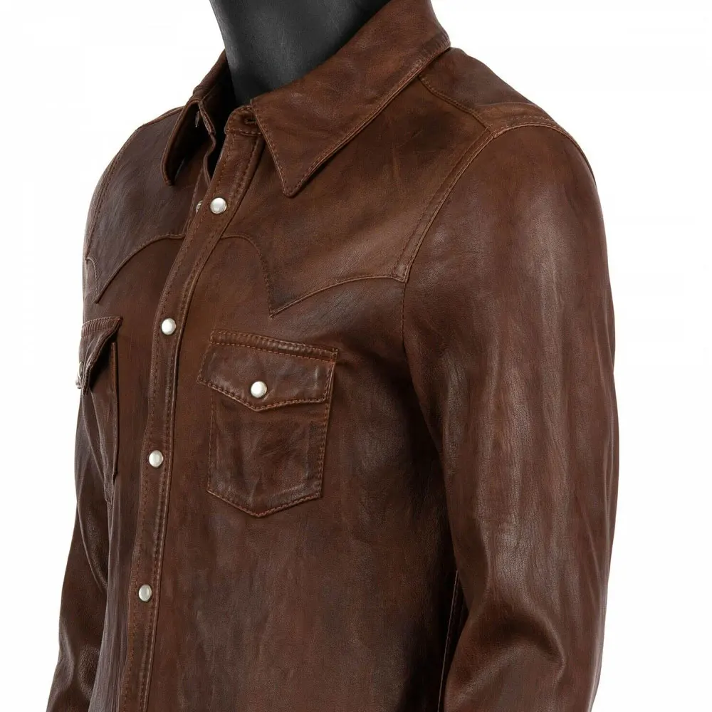 
Turn Down Collar Outer Wear Covered With Button Good Quality Sheep Leather Jacket 