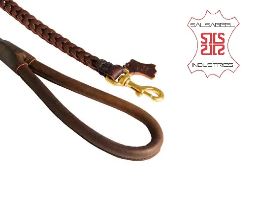 
Wholesale Pet Products Gold Plated Brass Copper Flat Chain Dog Leash Custom Leather Handle 