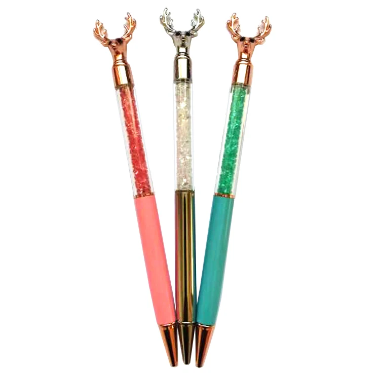 XmasPen-019  Wholesale Christmas  Reindeer gold powder flow oil crystal pen floating glitter