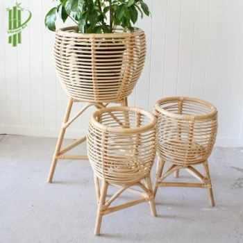 Hot sales rattan potted plant with legs bamboo plant pots shelf flower pots