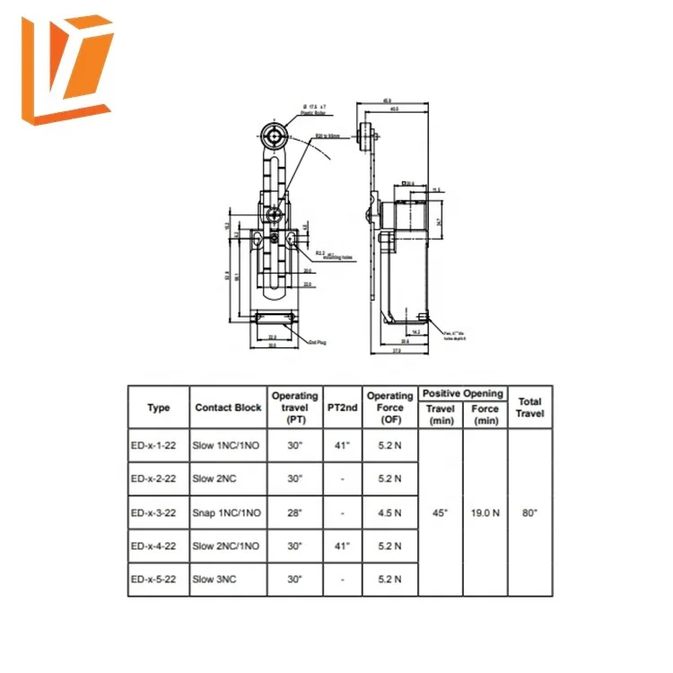 ED-1-3-22 Adjustable roller arm type safety limit switch