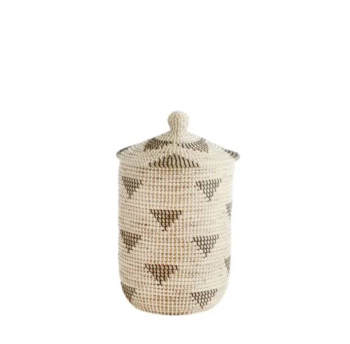 Handmade 100% Eco-Friendly Seagrass Storage Trunk New Product with Oval Pattern Plastic Lid Organizer for Laundry Waste Basket