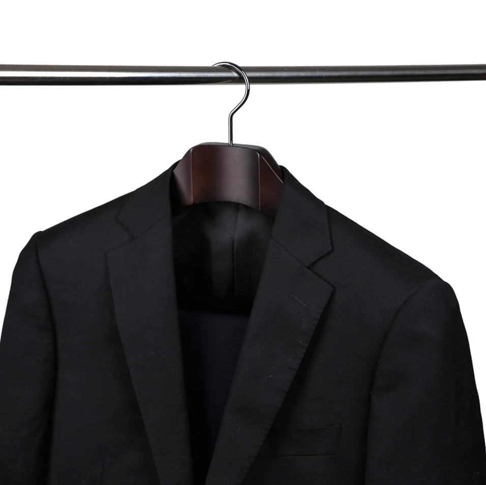Customized Wooden Heavy Duty Hanger Nickel Accessories Balck Velvet Covered Antiskid for Coat Jacket