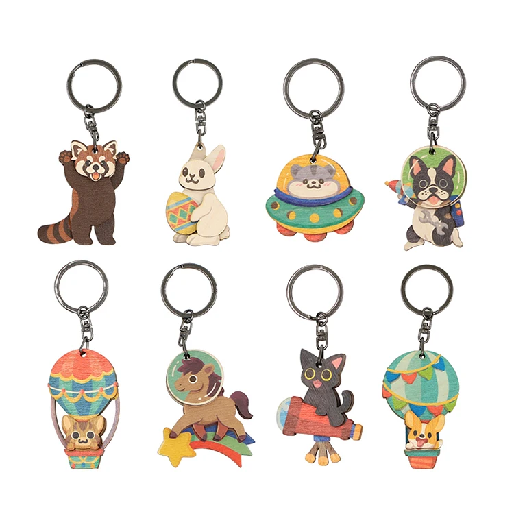 Cute Cat Kitten Telescope Wood Keychain Souvenirs