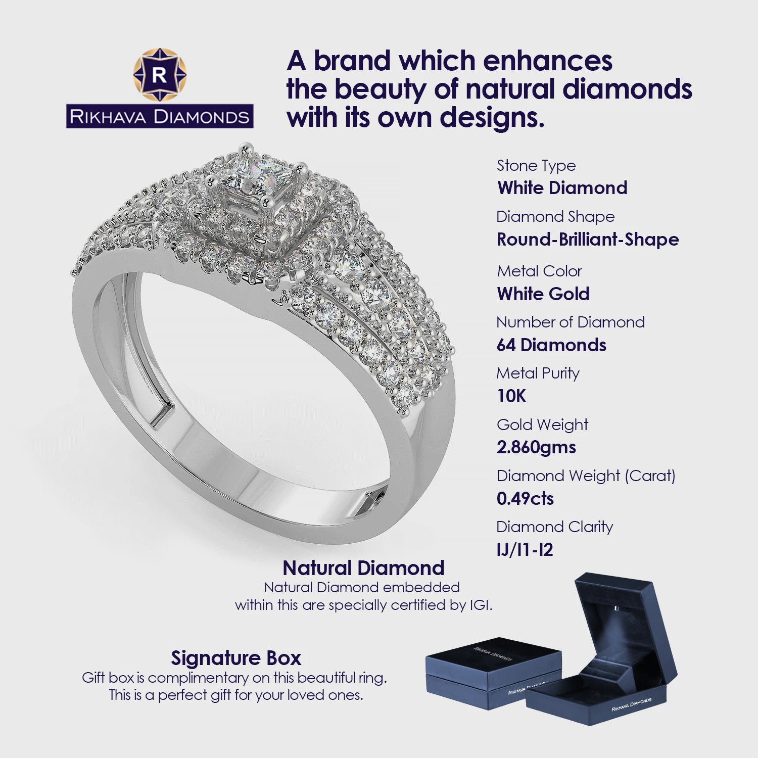 Buy Online 10K White Gold Diamond Rings Available In Gift Packaging With Good Price