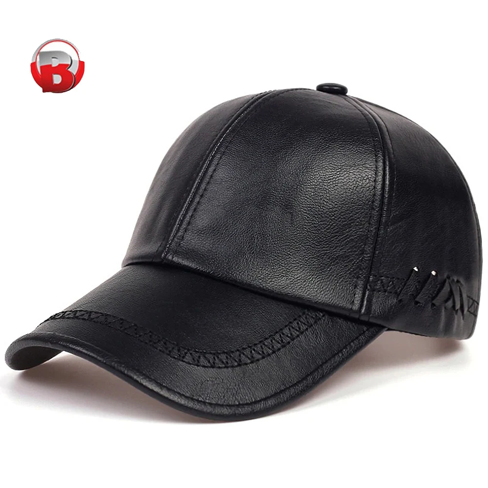  Бейсболка из чистой кожи для мужчин и женщин теплые черные кепки осенняя Кепка