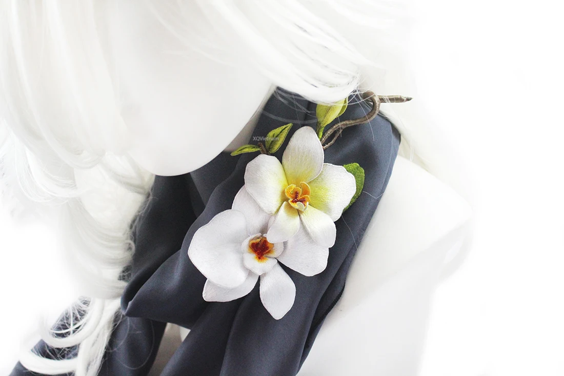 High Quality Fashion Accessories Thread Hand Embroidery White Orchid Brooch from XQ VIETNAM