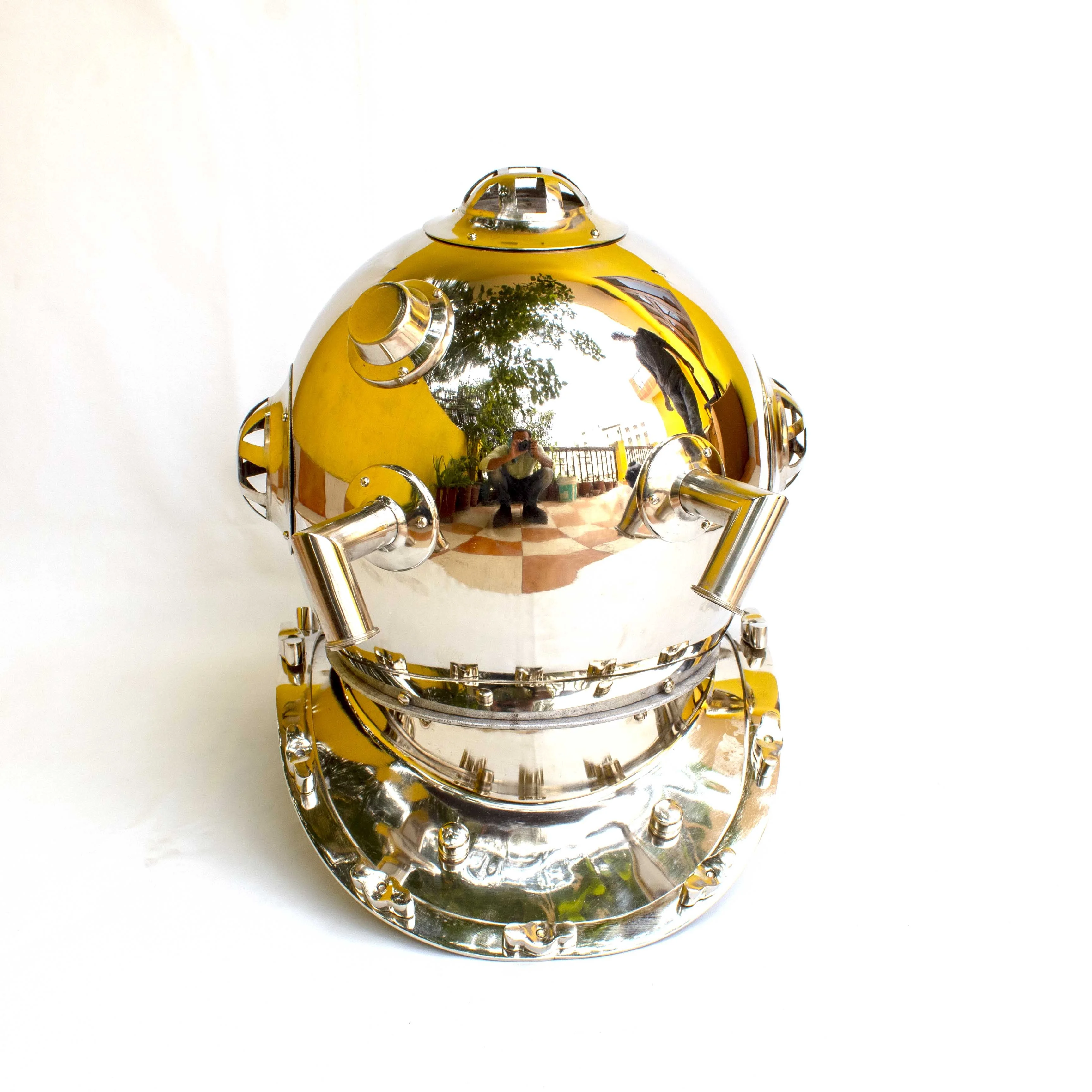 brass marine nickel finish 18 inch mark v nautical diving helmet with wooden stand