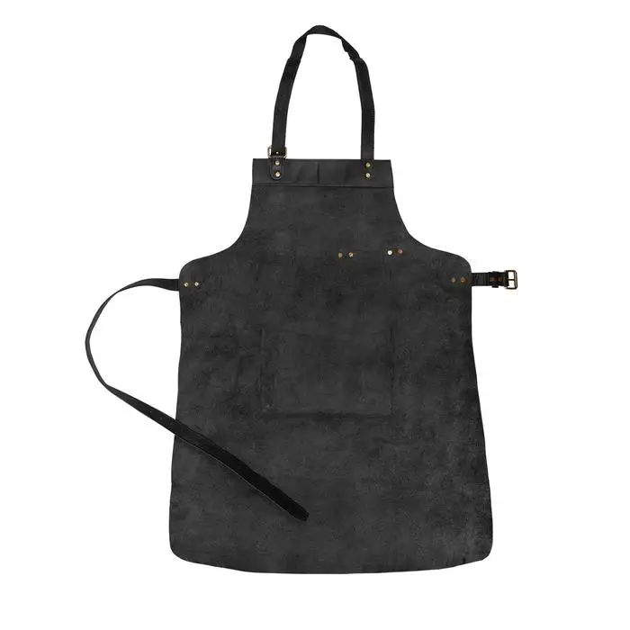 Classic Leather Apron Black Color Premium Full Grain Leather With Rustic Waxed Finished Large Pocket In Front And Towel Loop