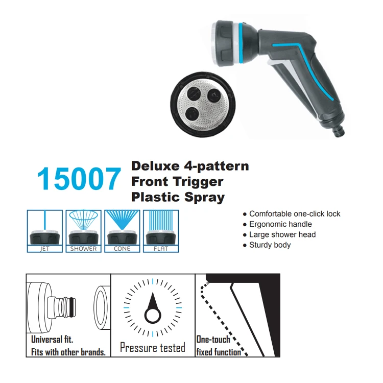 Deluxe 4 Pattern Front Trigger Plastic Power Water Sspray Gun