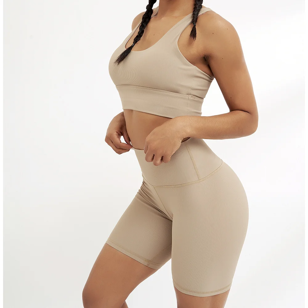  Женская одежда для фитнеса Женский комплект из шорт и бюстгальтера йоги полиэстера спандекса OEM индивидуальная активного отдыха шорты бюстгальтеры