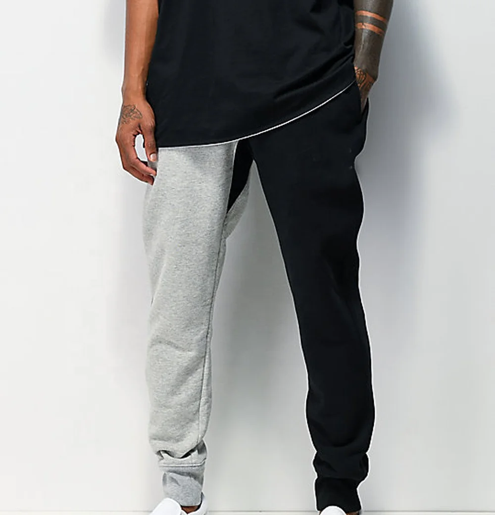 
High quality men charcoal joggers sweatpants Black & Grey Colorblock Jogger Sweatpants 