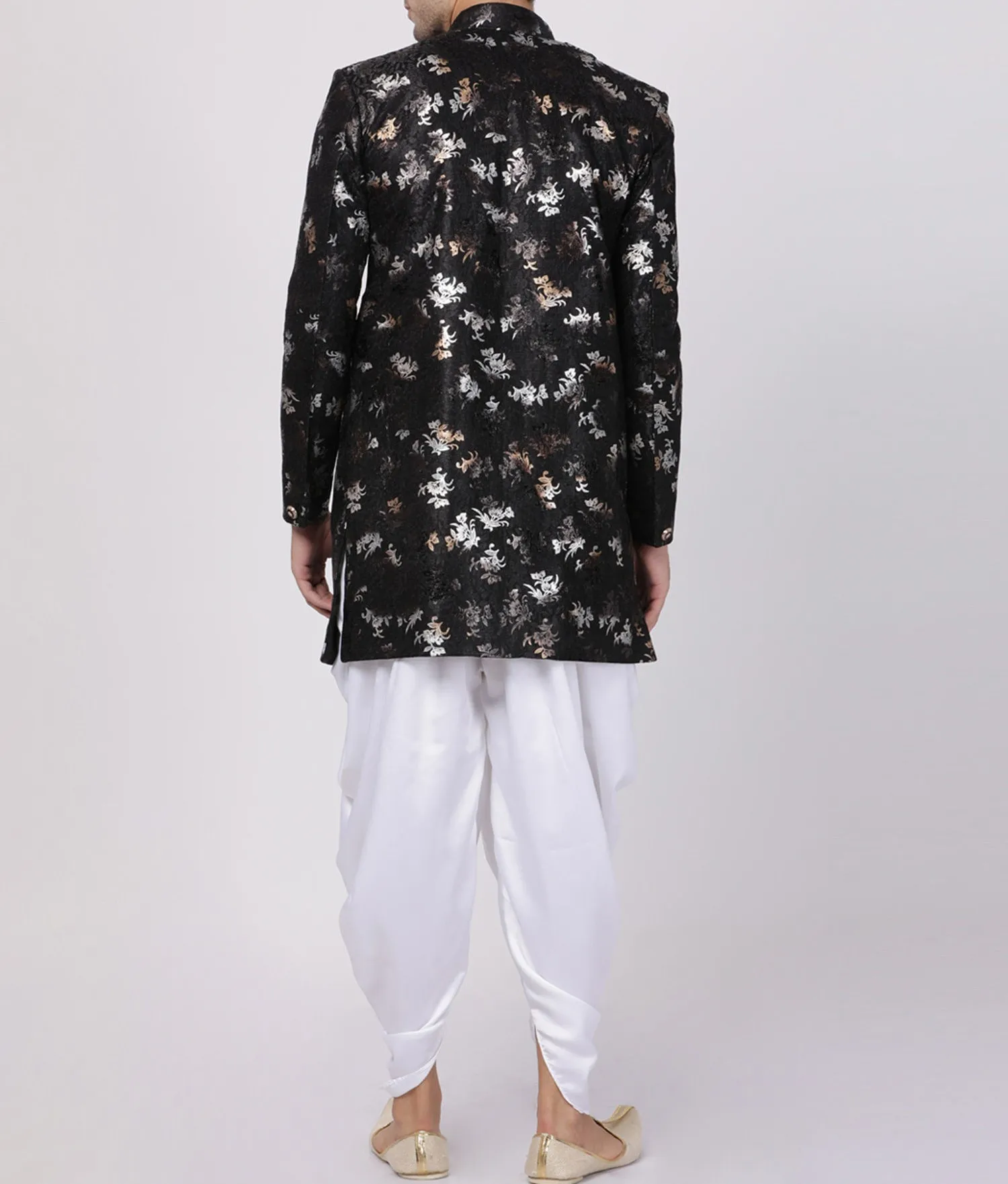 Black Silk Blend Indo Western Sherwani With Dhoti stealing limelight In festive event amazing pre-wedding function Anniversary