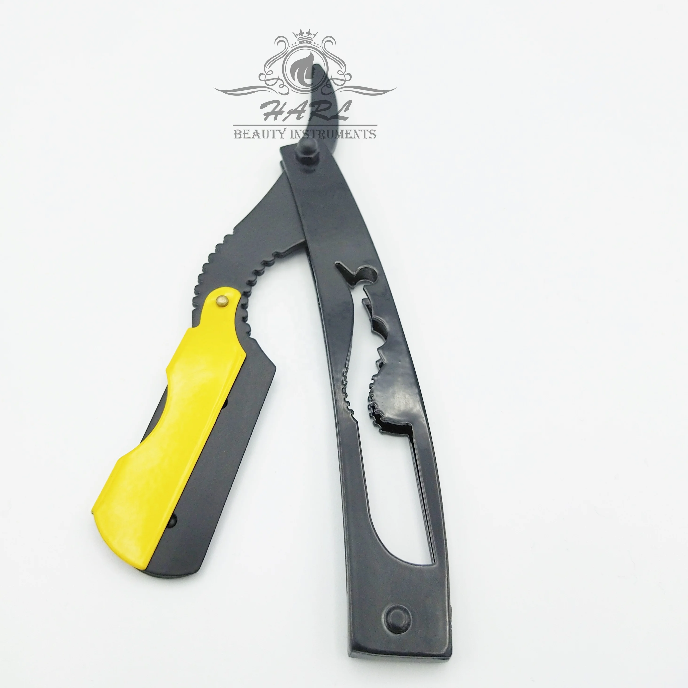 Black Stainless Steel Straight Barber Razor Under Custom Logo Non Disposable Shaving Barber Razors Baber Supplies