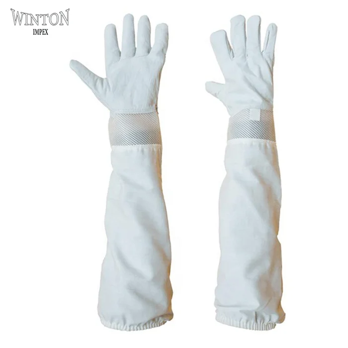 2021 OEM Best Custom Made Leather Men Women Long Gauntlet Sleeves Goatskin Leather Bee Beekeeper Supplies Beekeeping Gloves