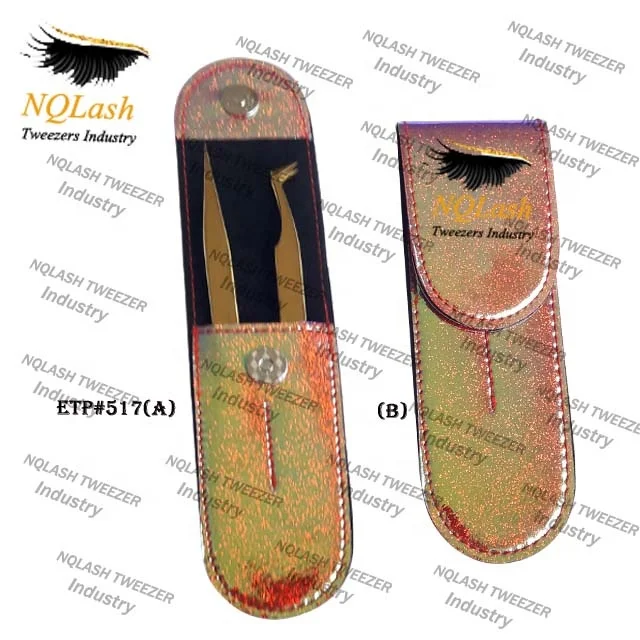 3 Piece Black Purple Magnetic Kit Eyelash Extension Tweezers Set / Custom logo Eyelash Tweezers Case NQ Lash Tweezers