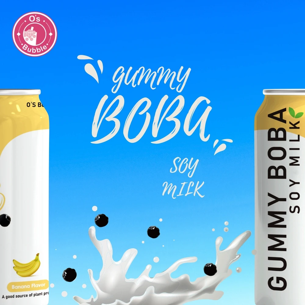 Soy bean milk bubble tea canned drink with brown sugar black tea banana strawberry flavor