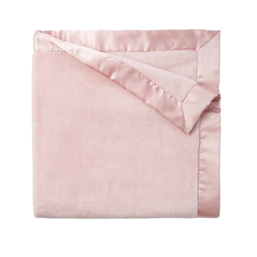 100% polyester super soft minky microfiber flannel coral fleece baby blanket with satin trim