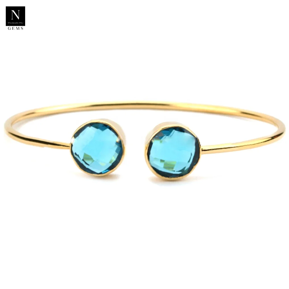 24k Gold Plated Round Peridot Gemstone Adjustable 12 MM Cuff Bangle