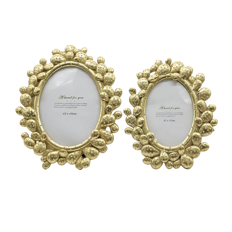 Resin Photo Baby Europe Style Gold Cactus Baroque Wedding Oval Picture Frame