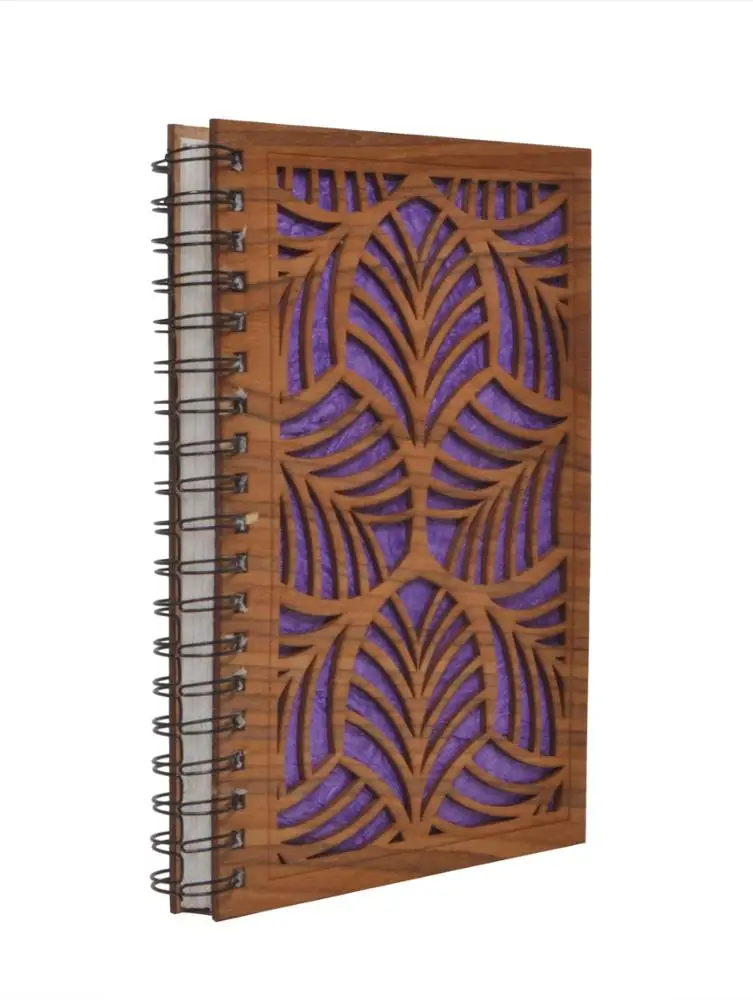 Antique Cut Work Journals Eco Friendly Wooden Cover Office Notebooks 120 Pages