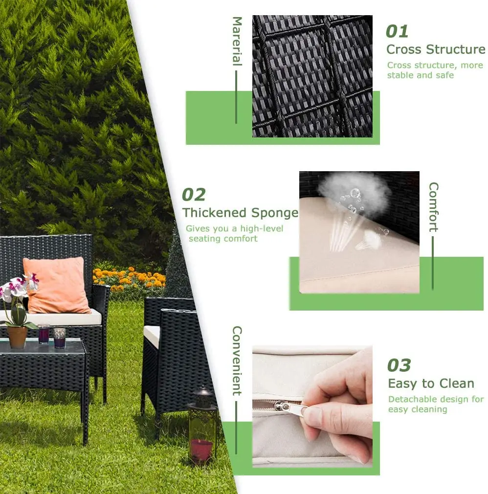 
4 Pieces Outdoor Patio Furniture Sets Rattan Chair Wicker Set, Outdoor Indoor Use Backyard Porch Garden Balcony Furniture 