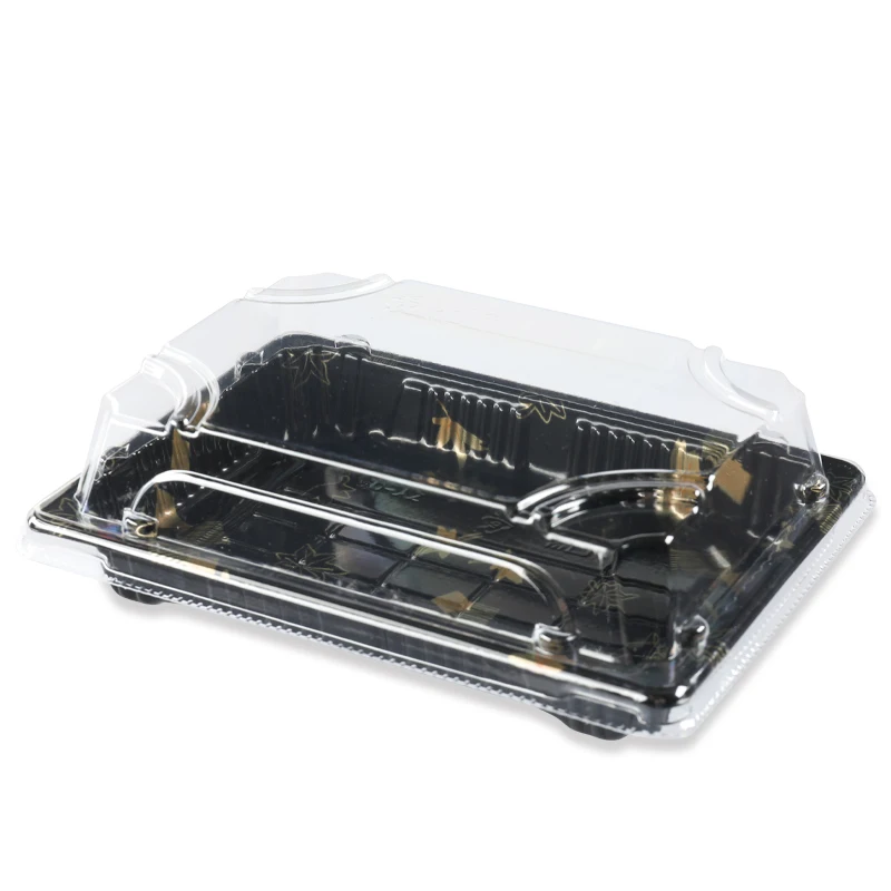 Wholesaler plastic sushi box container serving Japanese sushi tray with lid to go packaging