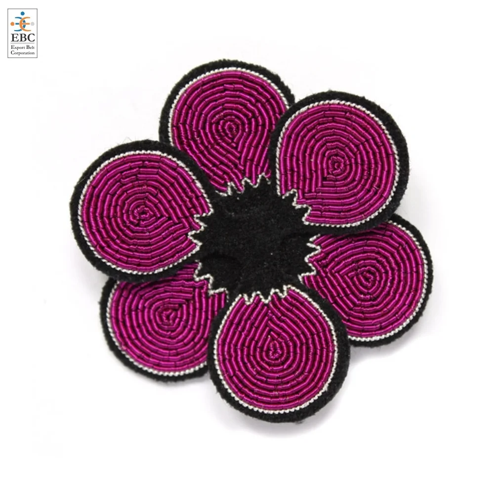 OEM French Bullion Flower Pins & Brooches Manufacturer Fashion Jackets Jeans Brooch Handmade Bullion Jewelry Patch Badge