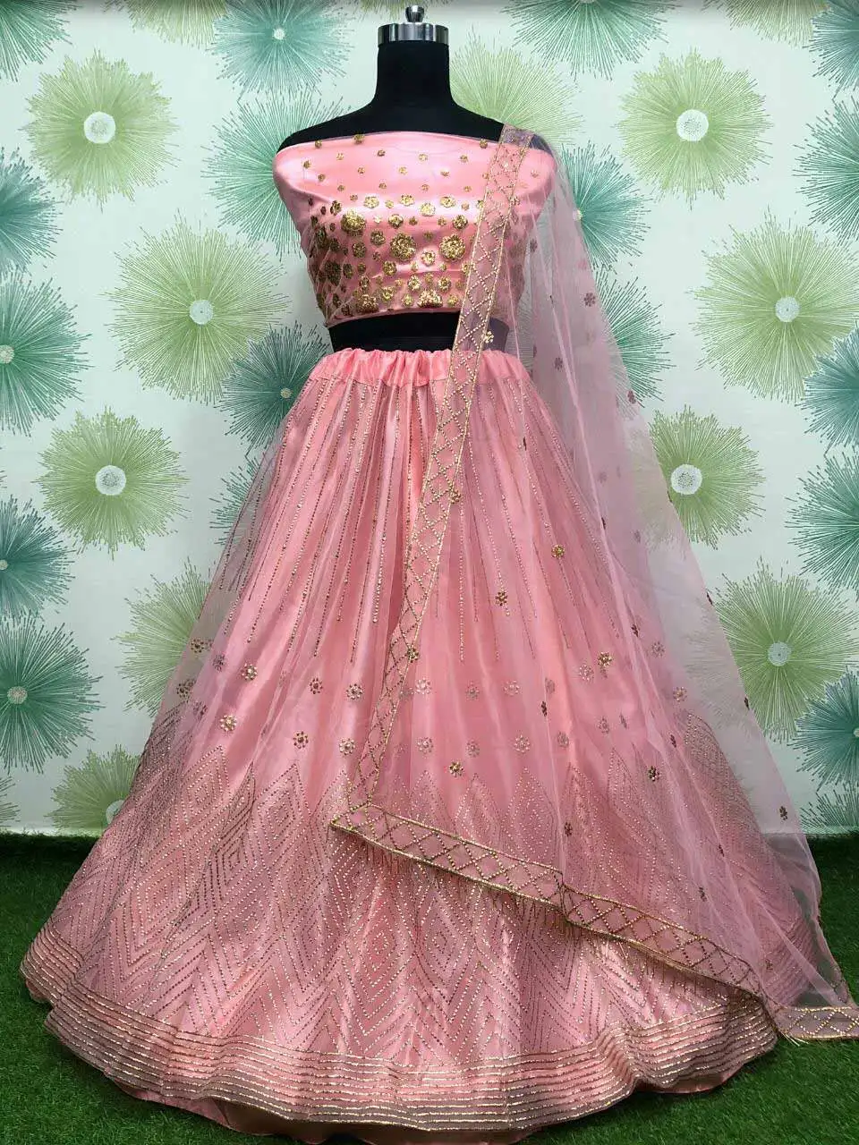 Most attractive look wedding wear heavy embroidery work designer lehenga choli with dupatta unstitched cheap low price wholesale