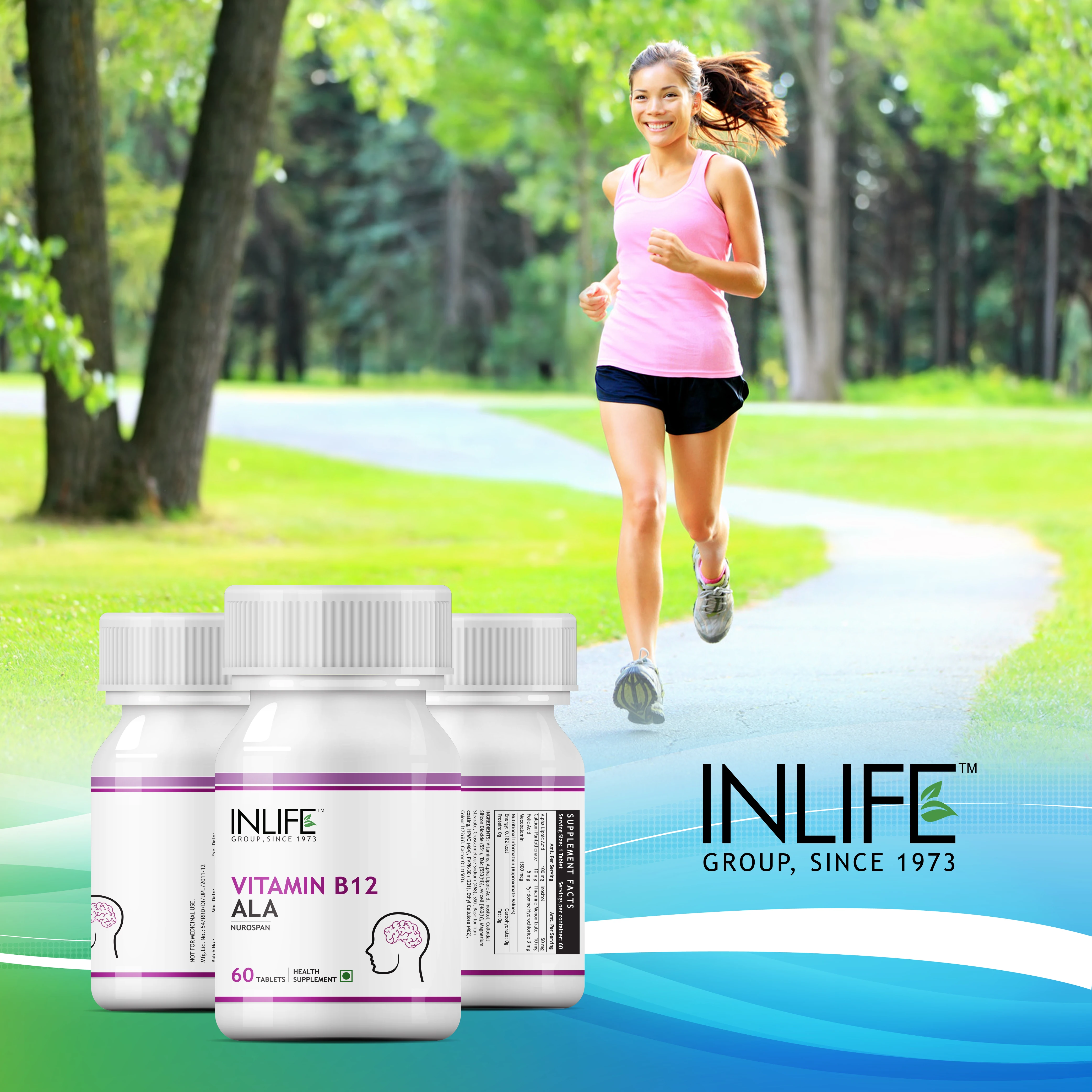 INLIFE витамин B12 с B1 B5 B6 Альфа-липоевая кислота ALA фолиевая добавки инозитолом-60 таблеток