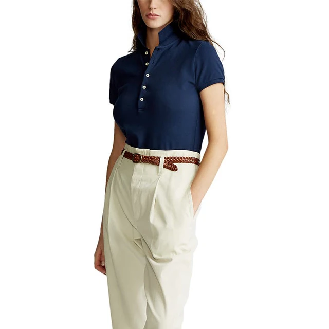 97% Cotton 03% Elastane Polo Shirt For Ladies Button half-placket Point collar Short sleeves Whole Sale Custom Logo Polo Shirts