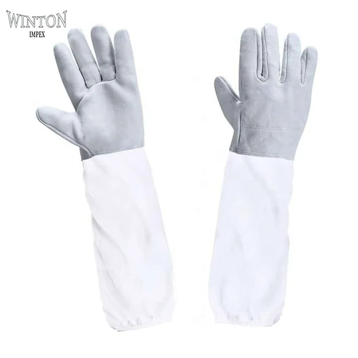 2021 OEM Best Custom Made Leather Men Women Long Gauntlet Sleeves Goatskin Leather Bee Beekeeper Supplies Beekeeping Gloves