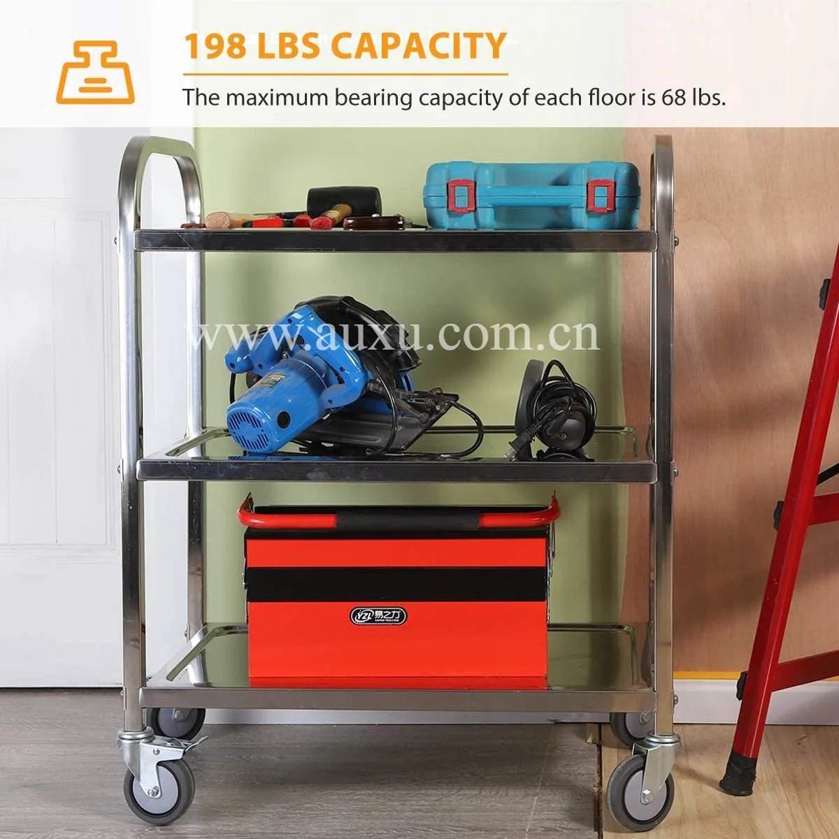 3 Shelf Multi-Functional Stainless Steel Trolley with Locking Wheels Household Service Trolley