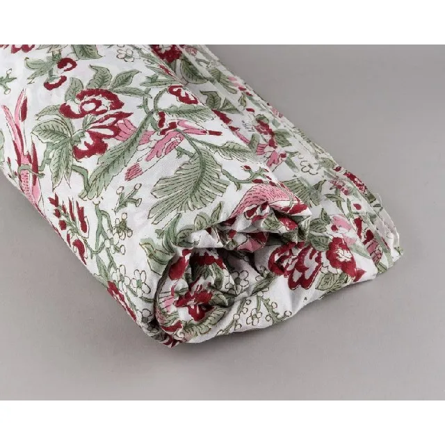 Индийская хлопчатобумажная ткань с ручным принтом красно-белая Цветочная индийская двор